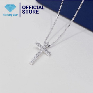 Dây chuyền mặt nữ thánh giá công giáo đính đá chuẩn bạc ta làng nghề - THU HUONG SILVER