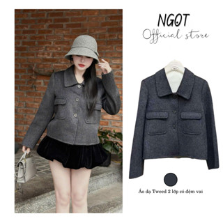 Áo Dạ Tweed Nữ  Form Croptop Size S M NGỌT OFFICIAL Hàng 2 Lớp Có Đệm Vai Áo Khoác Dạ Sang Chảnh