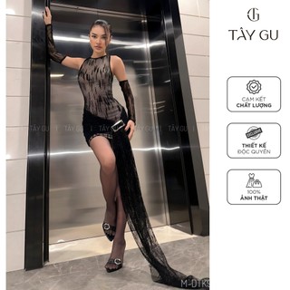 Đầm đi tiệc quyến rũ lưới lấp lánh kèm găng tay quyến RIKA - Tây Gu