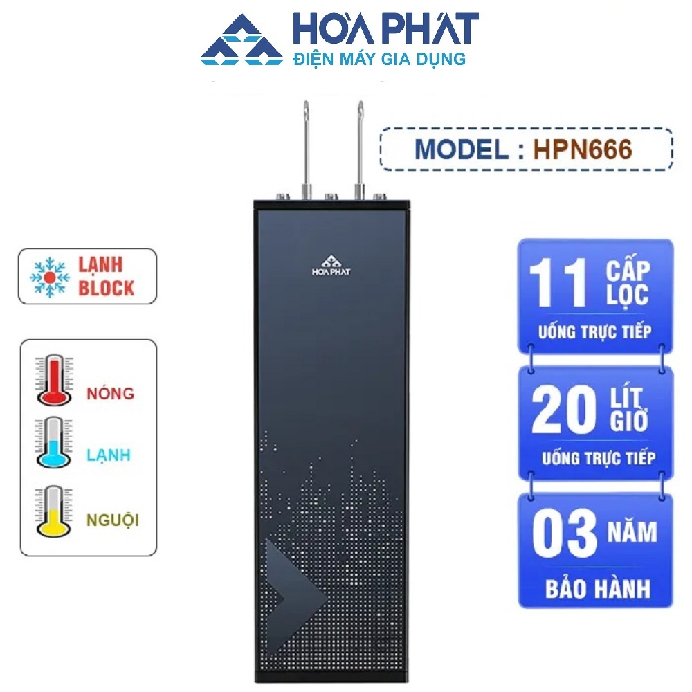 Máy lọc nước RO Hòa Phát 3 chức năng HPN666 - Hệ thống 11 lõi đúc - Bảo hành 3 năm