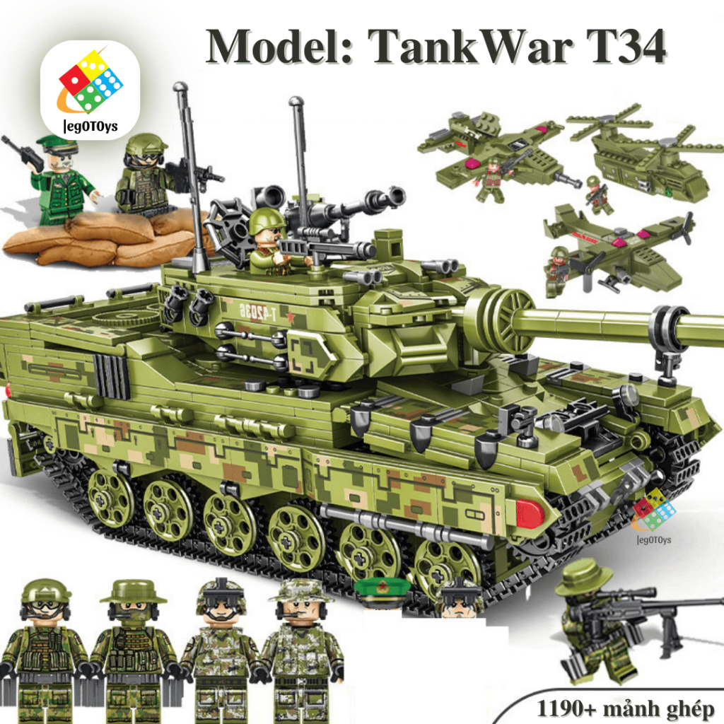 Mô hình lắp ráp Xe Tăng T34 1190 Mảnh Ghép - Bộ Đồ Chơi Lắp Ráp Xe Tăng Quân Sự Cho Bé Trai Từ 7Tuổi
