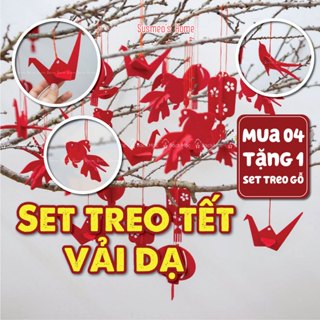[Mua 4 Tặng 1] Set Treo Tết 17 Hình Vải Dạ Họa tiết Chim Hạc, Chim Én, Đèn Lồng Trang Trí Năm Mới