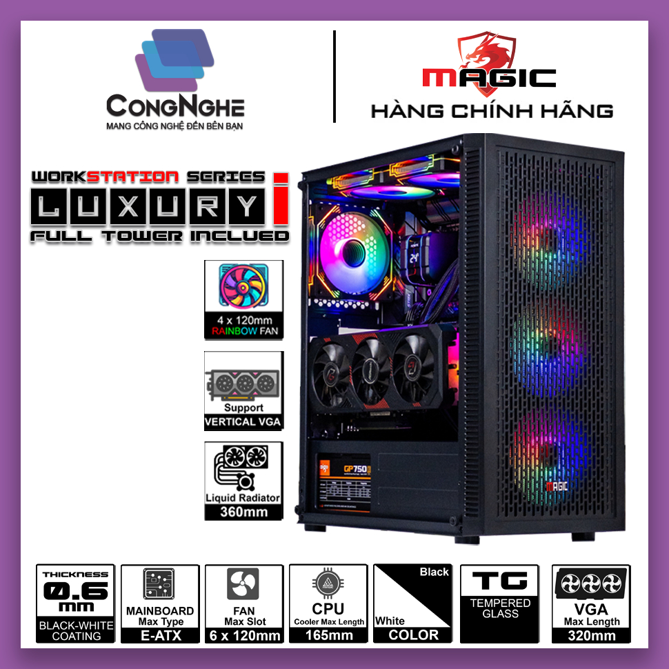 CASE MAGIC LUXURY i FULL TOWER SẴN 4FAN (E-ATX)