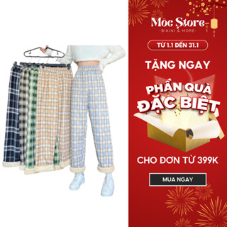 Quần Kẻ Caro Lót Lông HÀNG CAO CẤP  Quần Kẻ Caro Lót  Dáng Suông Ống Rộng Lưng Cao Siêu Rẻ