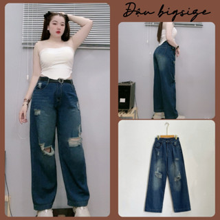 Quần jeans bigsize nữ ống đứng form rộng rách gối phong cách năng động trẻ trung - Q503