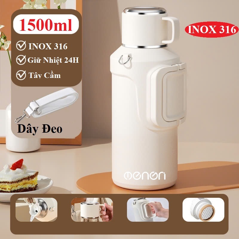 Bình Giữ Nhiệt 1500ml Chất Liệu INOX 316 Giữ Nhiệt 24H Thiết Kế Tay Cầm Dây Đẹo Tiện Lợi - NENON | BigBuy360 - bigbuy360.vn