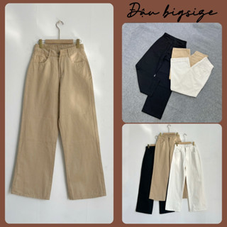 Quần jeans bigsize nữ dáng suông cạp cao hách dáng chất mềm không co giãn cho chubby 50-93kg - Q527