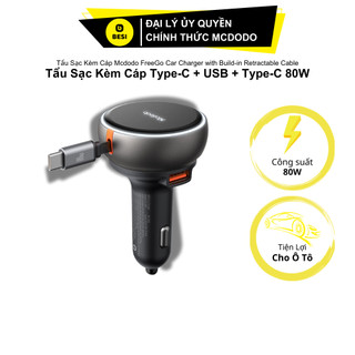  Tẩu Sạc Mcdodo FreeGo 80W Kèm Cáp Rút | 3 Cổng Sạc Gồm Type-C + USB và Cáp Type-C 