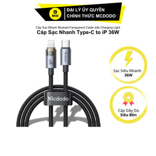  Cáp Sạc Nhanh Mcdodo 36W PD Type-C to Ln | Thiết Kế Trong Suốt Có Đèn LED 