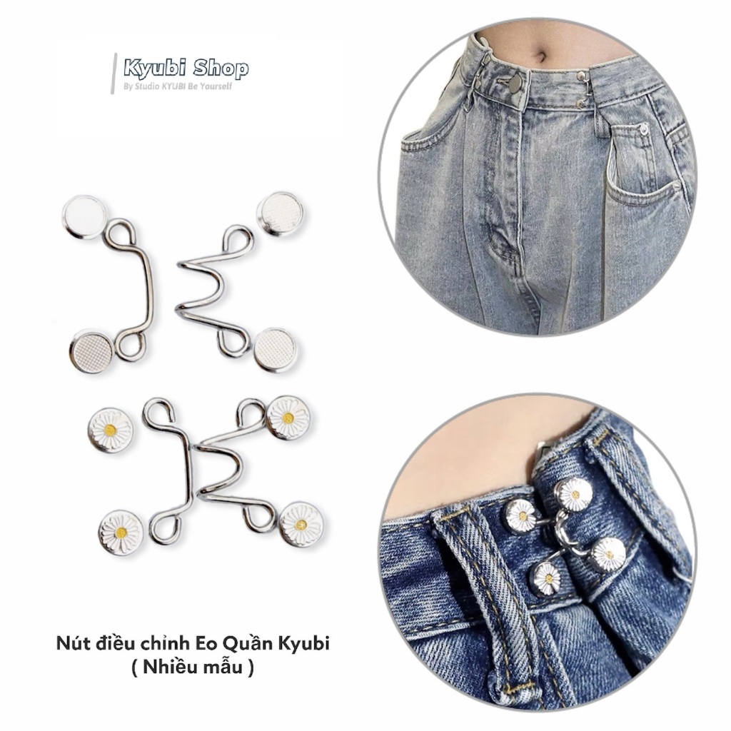 Bộ nút gài, khuy cài điều chỉnh lưng eo quần jean short chân váy (Nhiều mẫu) - Bộ nút cài siết eo quần Kyubi PK02