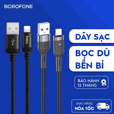 Dây cáp sạc Hoco X89 2.4A 12W  dành cho iphone ipad, cáp H-UPF01-GR bọc dù bên bỉ, dài 1 mét