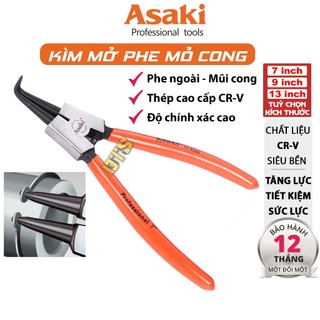 Kìm mở phe mỏ cong hãng Asaki đủ kích thước AK-8335 AK-8337 AK-8338, Kìm phe ngoài mũi cong thép CR-V lò xo trợ lực