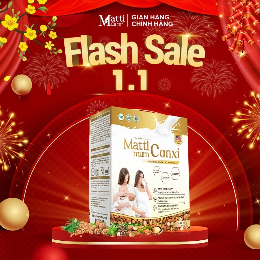 MATTI MUM CANXI Sữa hạt cho mẹ bầu và sau sinh 100% đạm thực vật đạt chứng nhận NON-GMO của Hoa Kỳ - Hộp giấy 14 gói