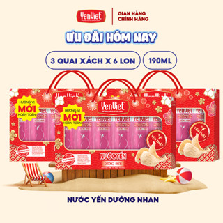 Combo 3 quai xách nước yến dưỡng nhan Yến Việt, hạt chia, chiết xuất tiên nhân thảo, thanh mát, đẹp da 18 lon x 190ml
