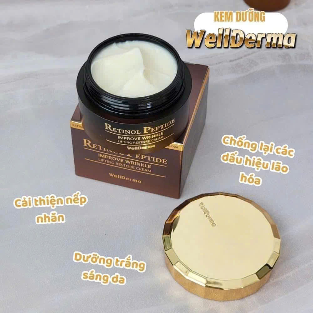 Kem phục hồi nâng cơ, Chống lão hóa, Giảm nếp nhăn Wellderma Retinol Peptide hộp 50g