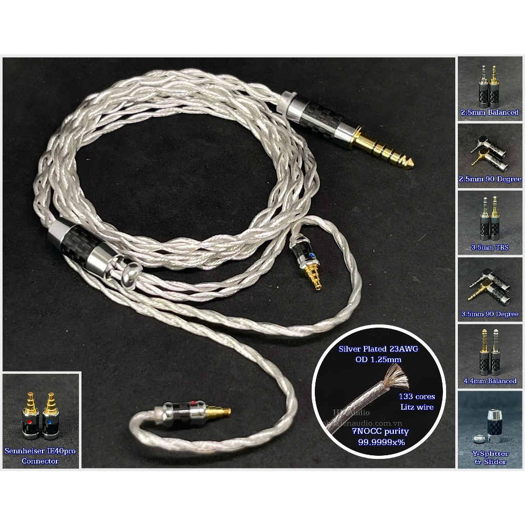 Dây tai nghe đồng mạ bạc đơn tinh thể 7NOCC Litz 23AWG đường kính 1.25mm tết 4 - Dùng cho tai nghe S