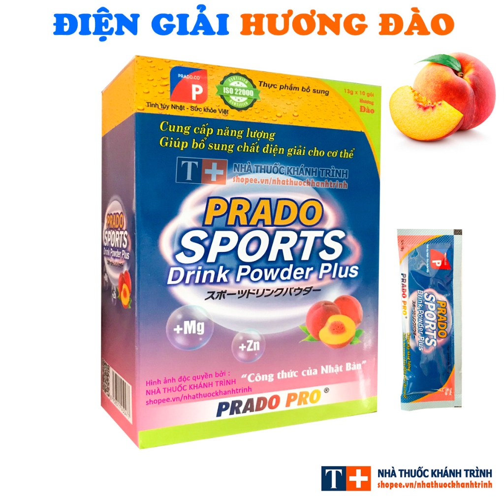 (10 gói) Prado Sports Drink Powder - Bột pha bù nước điện giải hương đào