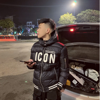  Áo Phao Nam Siêu Cấp DSQ 579 Họa Tiết Thêu Da Màu Đen Chất Liệu Lông Vũ Thời Trang Nam Kiểu Khoác Ngoài 