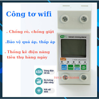  Công tơ điện tử thông minh wifi tuya 63A aptomat chống rò rỉ điện đo điện năng tiêu thụ. 