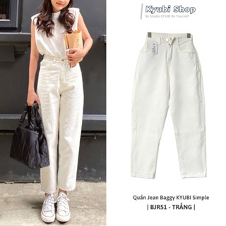Quần jean trắng nữ baggy cạp lưng cao dáng hàn quốc ulzzang (Nhiều màu, có bigsize) - quần baggy jeans bò KYUBI BJR51