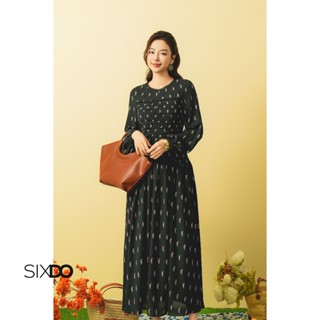 Đầm đen midi chiffon nhúm ngực dài tay SIXDO (Black Chiffon Flared Dress)