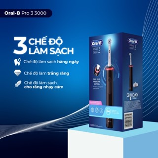 Bàn Chải Đánh Răng Điện Oral-B Pro 3000 Sensitive - Cảm biến lực 360°, 3 Chế độ, Lông Chải Than Hoạt Tính Làm Trắng Răng