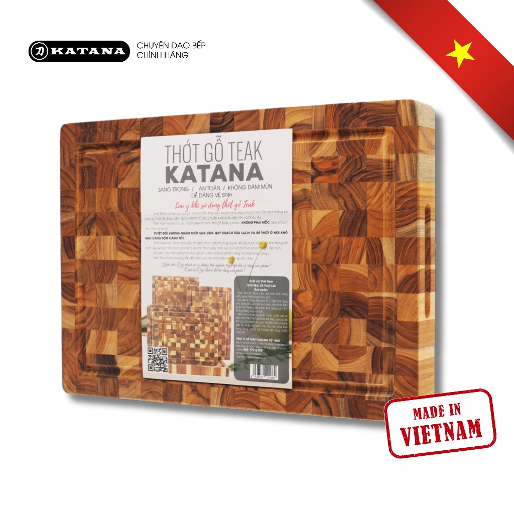 Thớt Gỗ Teak KATANA Chính Hãng Siêu Tiện Dụng Vừa Băm Thái Decor An Toàn Vệ Sinh - KT01 250x350x25mm