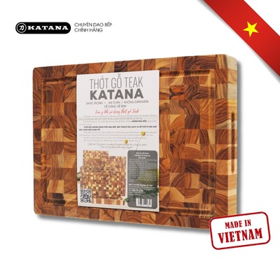 Thớt Gỗ Teak KATANA Chính Hãng Siêu Tiện Dụng Vừa Băm Thái Decor An Toàn Vệ Sinh - KT01 250x350x25mm