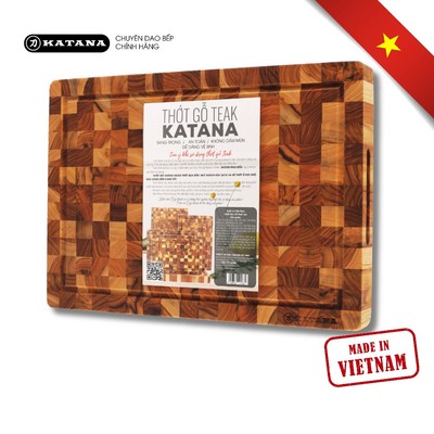 Thớt Gỗ Teak Chính Hãng KATANA Tiêu Chuẩn Quốc Tế Cỡ Lớn Dày 2.5cm Băm Thái Decor - KT03 28x40x2.5cm