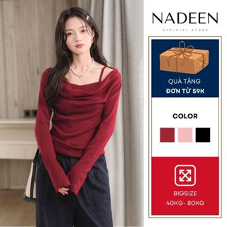  Áo thun nữ thiết kế BIGSIZE NADEEN áo thun dài tay chất liệu thun giấy nhún eo viền bèo hai dây kèm yếm siêu xinh 392 