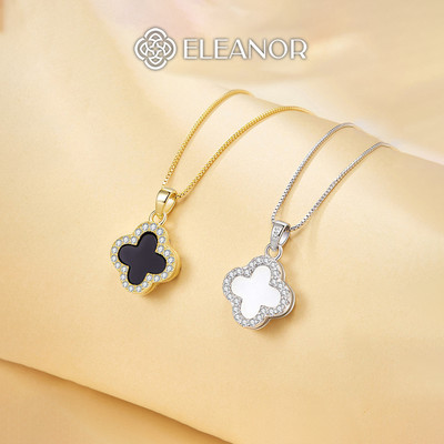 Dây chuyền nữ titan Eleanor Accessories cỏ 4 lá đính đá phụ kiện trang sức vòng cổ 9339