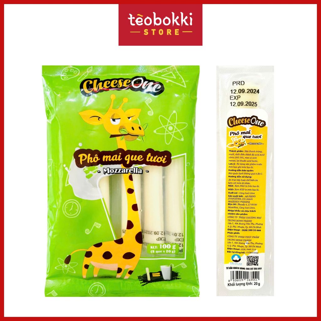 [SHIP CẦN THƠ] Phô mai que tươi mozzarella Cheese One 20g, 100g