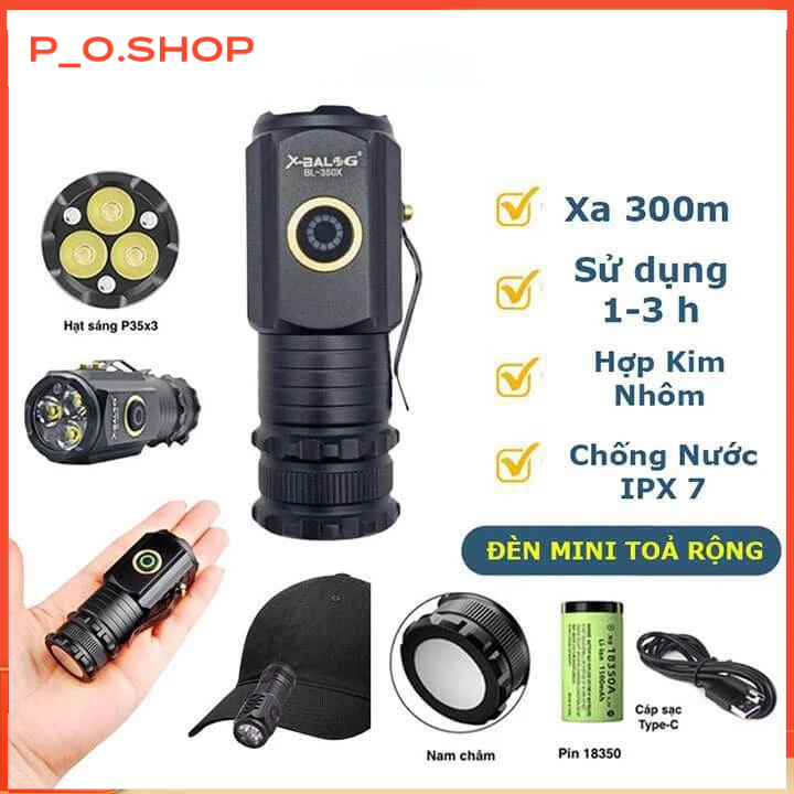 【🔥Rẻ】Đèn pin mini siêu sáng X-BALOG 350X, vỏ nhôm, chống nước IPX7, độ sáng tối đa 2000, cầm tay