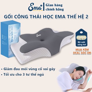 Gối công thái học cao su non EMA thế hệ 2 - Giảm đau mỏi cổ vai gáy - Ruột cao su non êm mềm cao cấp