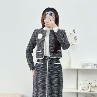 Set Đồ Nữ CCHAT Dáng Suông Rosa Tay Áo Xếp Ly Chất Liệu Dạ Tweed Cao Cấp 24BDZ2012ST