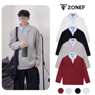 Áo Sweater Liền Sơ Mi ZONEF OFFICIAL Áo Nỉ 2 Da Cổ Sơ Mi Kẻ Liền Thân Unisex ANV