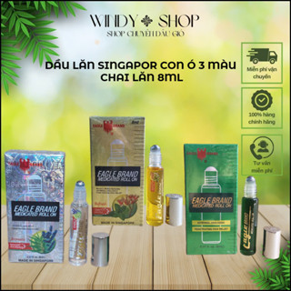 DẦU GIÓ {COMBO 3 CHAI} DẦU LĂN DẦU SINGAPOR XANH-TRẮNG-VÀNG CON Ó CHAI LĂN 8ML_(CHUẨN MỸ/SING)