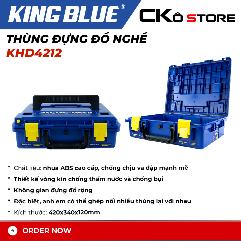 Thùng đựng đồ nghề KingBlue KHD4212 Nhựa ABS Chống nước, Chống va đập, Không gian rộng