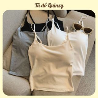TudoQuinzy Áo Bra Cotton 2 Dây Có Quai Điều Chỉnh Ôm Body Dáng Dài Kèm Mút Đệm Ngực  Hàng Túi Zíp Cao Cấp