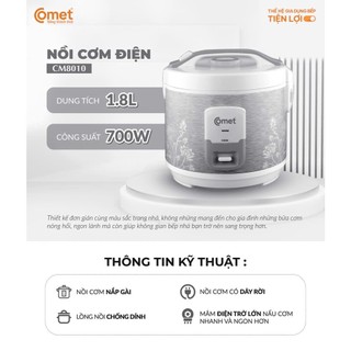 [KHO HCM] Nồi cơm điện nắp gài 1.8L COMET - CM8010