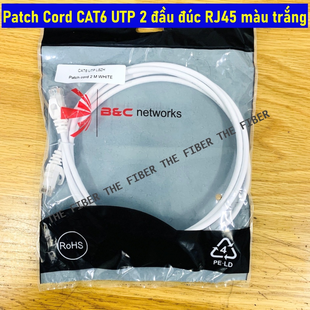 Patch Cord CAT6 UTP dài 2M/5M/10M, 2 đầu đúc RJ45 màu trắng
