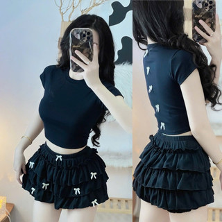  Áo thun croptop tay ngắn cổ tròn GẮN NƠ SAU LƯNG UN dáng ngắn đi làm đi chơi nhảy múa văn nghệ nữ - Thiên Yết 