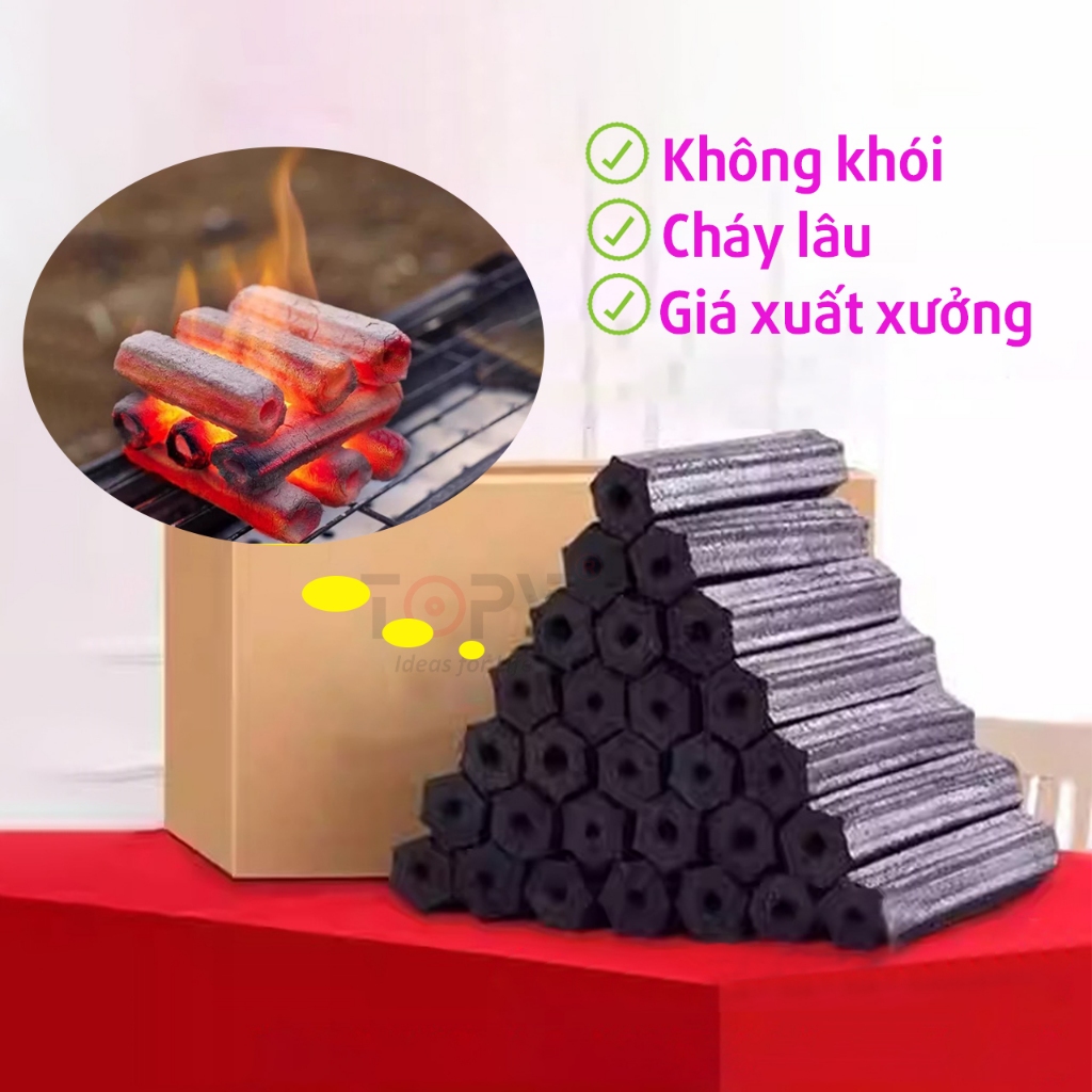 Than không khói TOPV nướng thịt bbq làm từ gáo dừa mùn cưa siêu sạch giá xuất xưởng
