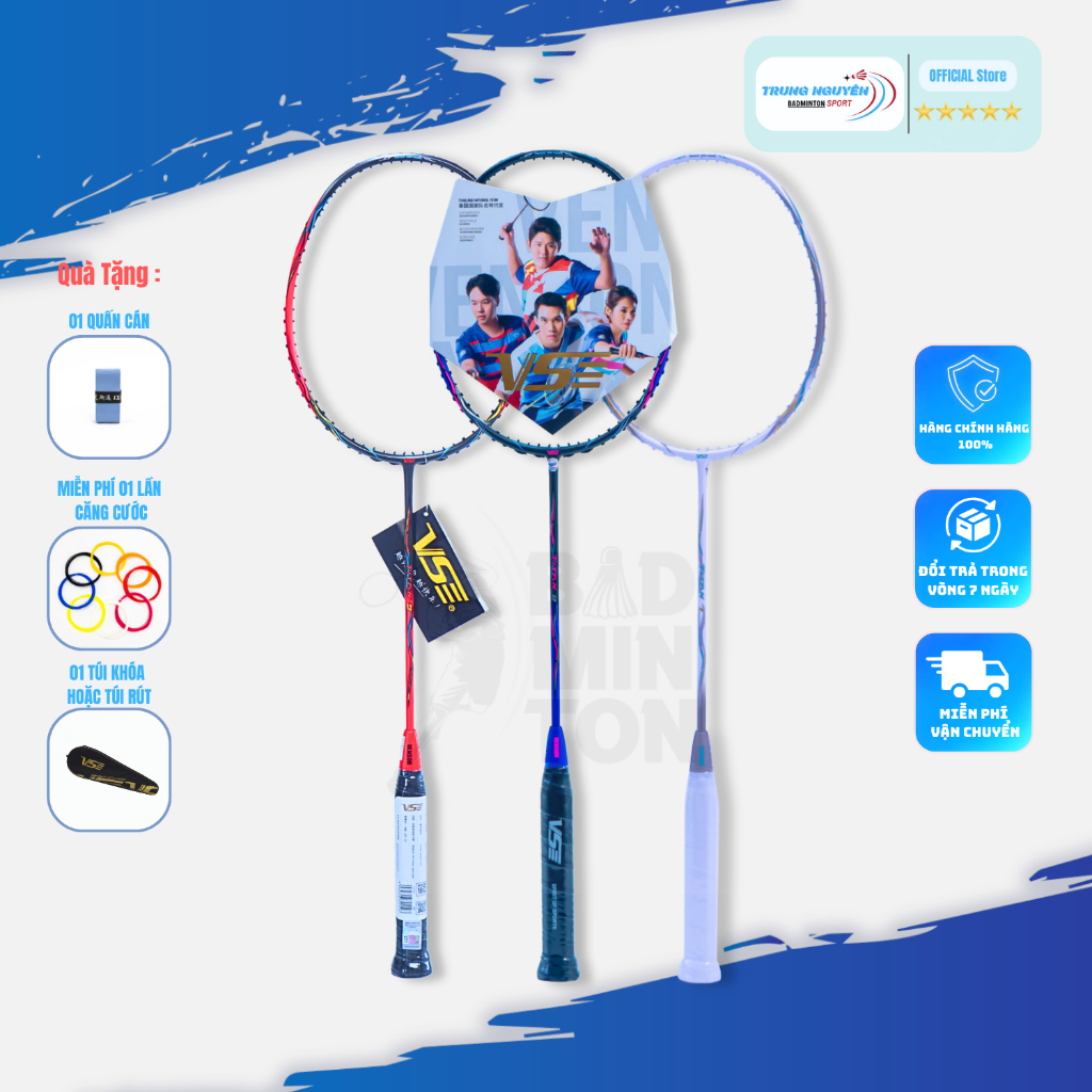  Vợt Cầu Lông VS Titan 7 Titan 8 Titan 9 Chính Hãng Căng Cước Sẵn 11kg.Tặng kèm 1 Cuốn cán.1 Túi đựng 