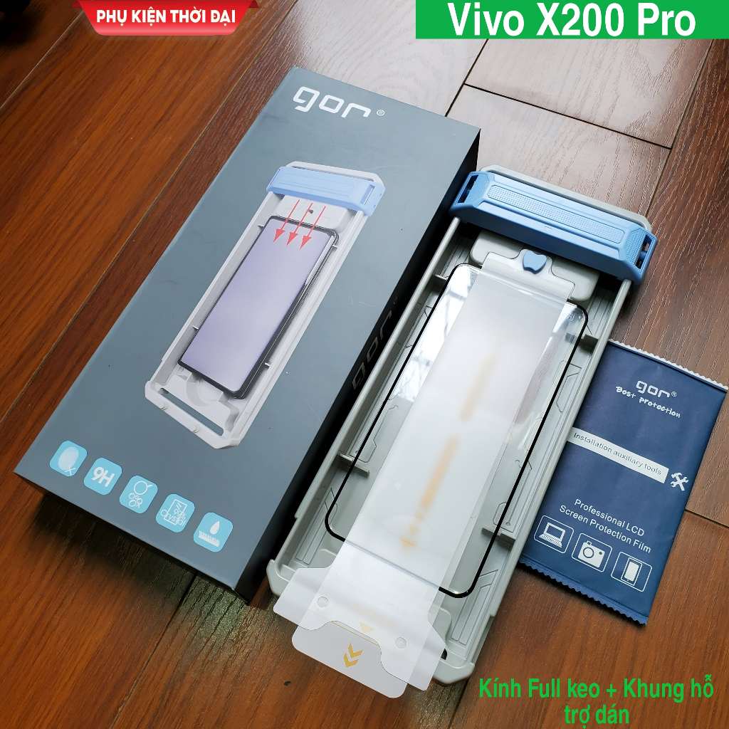 Cường lực Gor Vivo X200 Pro / X200 Ultra full màn full keo cong 3D kèm khung dán bóng mượt