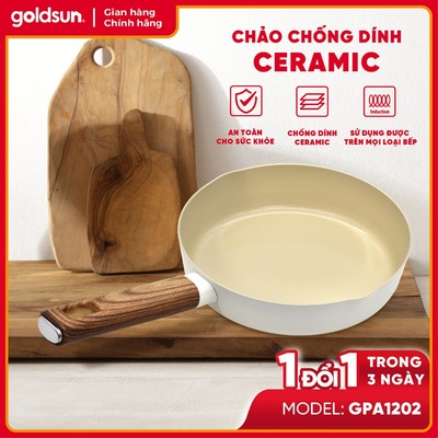 Chảo chống dính Goldsun GPA1202 màu kem chống dính Magic Ceramic sử dụng được trên mọi loại bếp