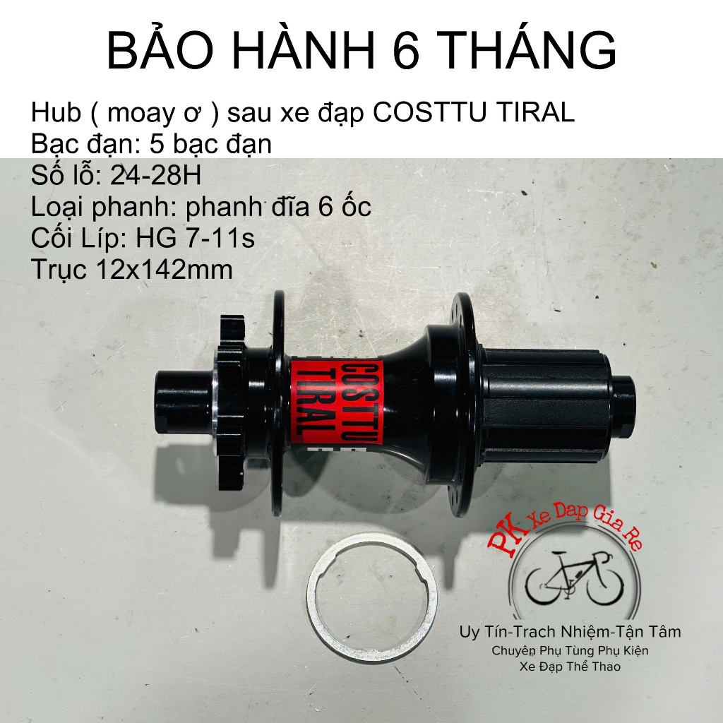 Moay ơ (Hub) Sau Xe Đạp Trục 12x142mm, 24 - 28 - 32 lỗ sử dụng phanh đĩa, Đùm sau xe đạp 5 bạc, cối 