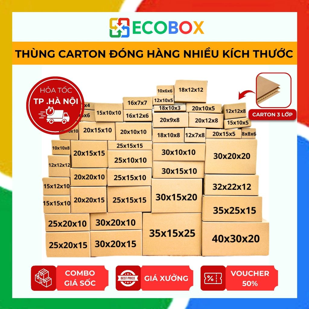 Thùng carton hộp giấy gói hàng ĐẦY ĐỦ KÍCH THƯỚC, hộp carton đóng hàng giá rẻ nhất thị trường - ECOBOX