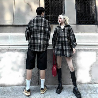  Áo kẻ sơ mi nam nữ thời trang flanel chất vải cotton dạ dày dặn phom rộng 
