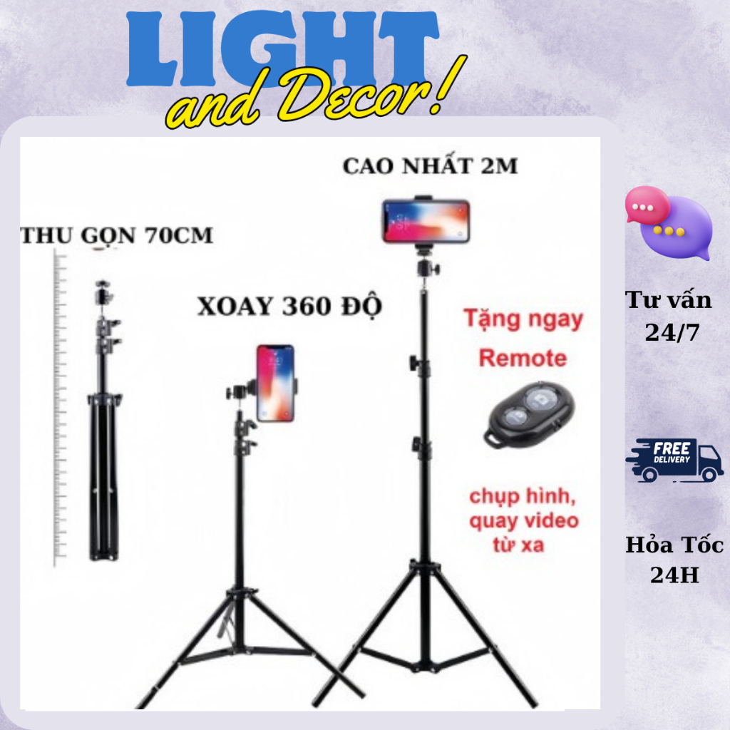 [Tặng nút bấm Bluetooth] Giá Đỡ Điện Thoại, Nút bấm Chụp Ảnh, Chân Máy Tripod Cây Livestream Có Kẹp 